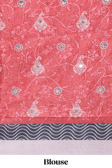 Grey floral design mirror work masakali saree with self border and contrast motifs blouse