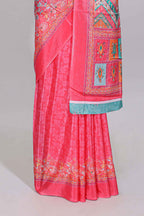 Pink floral design mirror work masakali saree with self border and contrast motifs blouse