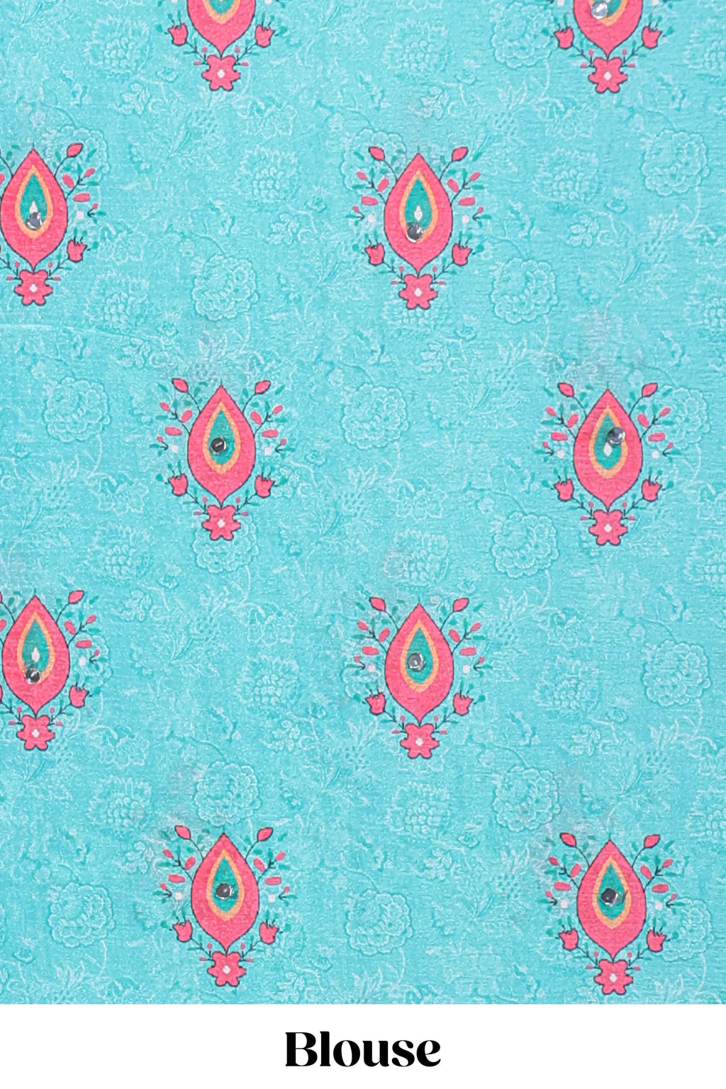 Pink floral design mirror work masakali saree with self border and contrast motifs blouse