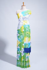 Green floral design mul mul cotton saree with self border and contrast blouse