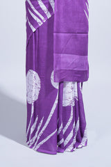 Borderless violet floral design mul mul cotton saree with matching blouse