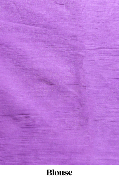 Borderless violet floral design mul mul cotton saree with matching blouse