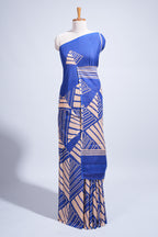 Borderless blue geometric design mul mul cotton saree with matching blouse