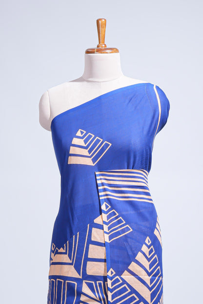Borderless blue geometric design mul mul cotton saree with matching blouse