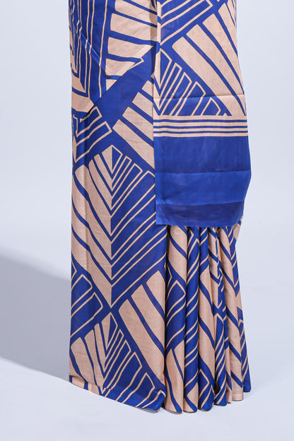 Borderless blue geometric design mul mul cotton saree with matching blouse