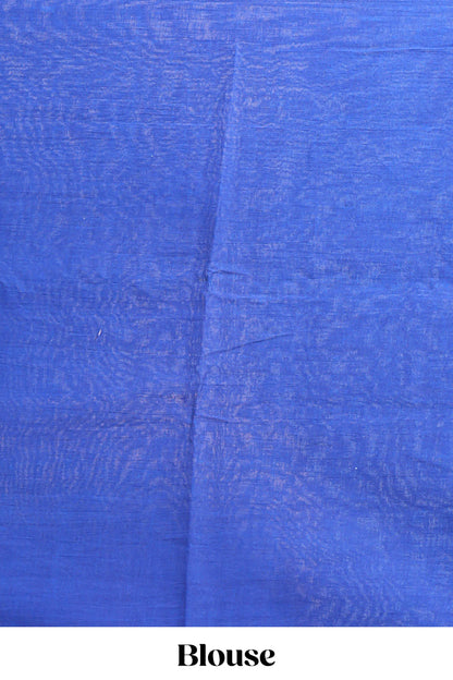 Borderless blue geometric design mul mul cotton saree with matching blouse