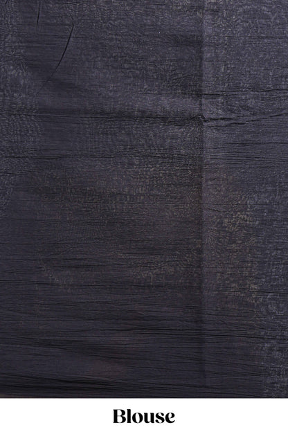 Borderless black leaf design mul mul cotton saree with matching blouse