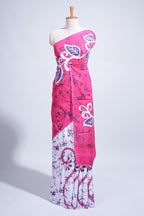 Borderless pink & white floral design mul mul cotton saree with matching blouse