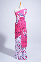 Borderless pink & white floral design mul mul cotton saree with matching blouse