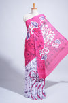 Borderless pink & white floral design mul mul cotton saree with matching blouse