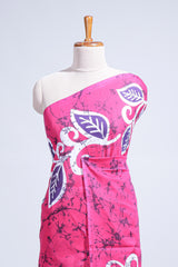 Borderless pink & white floral design mul mul cotton saree with matching blouse