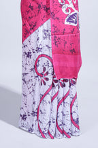 Borderless pink & white floral design mul mul cotton saree with matching blouse