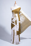 Borderless green & white floral design mul mul cotton saree with matching blouse