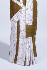 Borderless green & white floral design mul mul cotton saree with matching blouse