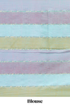 Multi color striped mul mul cotton saree with self zari border and matching blouse