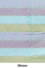 Multi color striped mul mul cotton saree with self zari border and matching blouse