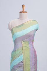 Multi color striped mul mul cotton saree with self zari border and matching blouse