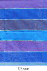 Multi color striped mul mul cotton saree with self zari border and matching blouse