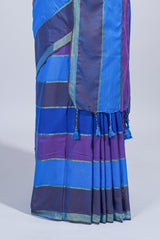 Multi color striped mul mul cotton saree with self zari border and matching blouse