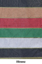 Multi color striped mul mul cotton saree with self zari border and matching blouse