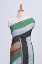 Multi color striped mul mul cotton saree with self zari border and matching blouse
