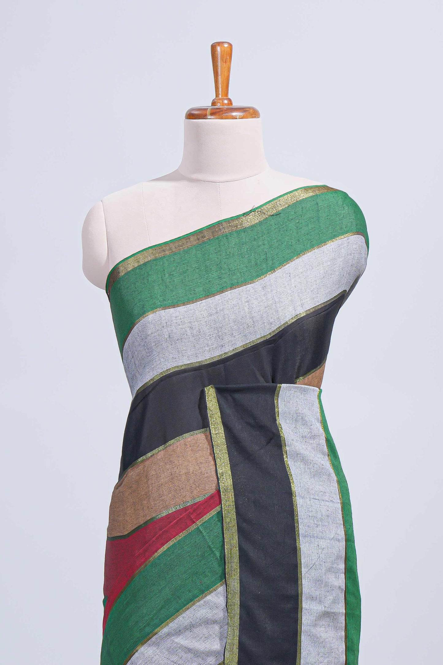 Multi color striped mul mul cotton saree with self zari border and matching blouse