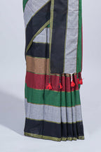 Multi color striped mul mul cotton saree with self zari border and matching blouse