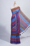 Multi color striped mul mul cotton saree with self zari border and matching blouse