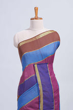 Multi color striped mul mul cotton saree with self zari border and matching blouse