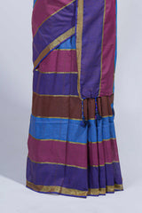 Multi color striped mul mul cotton saree with self zari border and matching blouse