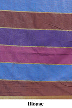 Multi color striped mul mul cotton saree with self zari border and matching blouse