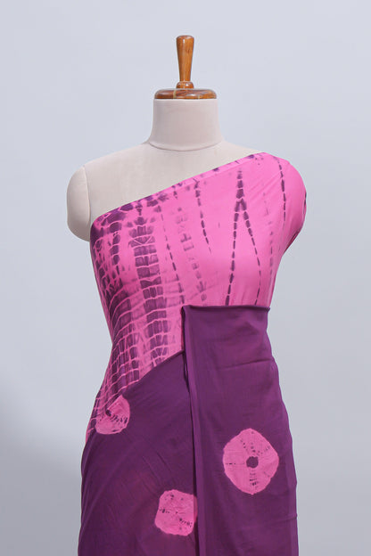 Borderless purple shibori motifs design mul mul cotton saree with self pallu