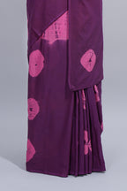 Borderless purple shibori motifs design mul mul cotton saree with self pallu