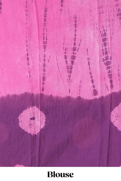 Borderless purple shibori motifs design mul mul cotton saree with self pallu