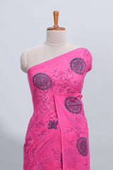 Borderless pink floral motifs design mul mul cotton saree with self pallu