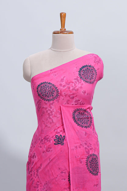 Borderless pink floral motifs design mul mul cotton saree with self pallu