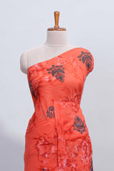 Borderless orange floral motifs design mul mul cotton saree with self pallu