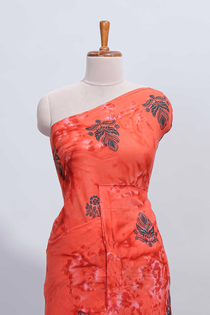 Borderless orange floral motifs design mul mul cotton saree with self pallu