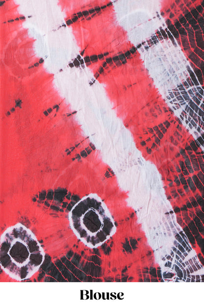 Borderless red shibori design mul mul cotton saree with self pallu
