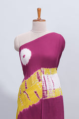 Borderless purple and yellow shibori design mul mul cotton saree with self pallu