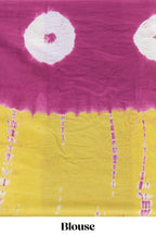 Borderless purple and yellow shibori design mul mul cotton saree with self pallu