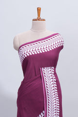 Purple plain mul mul cotton saree with self border and matching blouse