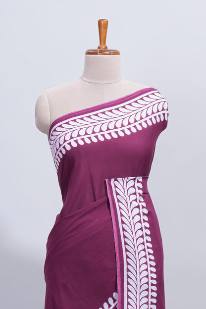 Purple plain mul mul cotton saree with self border and matching blouse