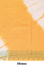 Cream & mustard leaf motifs mul mul cotton saree with self border and matching blouse