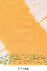 Cream & mustard leaf motifs mul mul cotton saree with self border and matching blouse