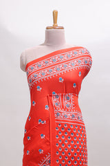 Red floral motifs design mul mul cotton saree with self border and contrast blouse