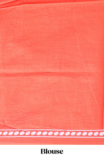 Red floral motifs design mul mul cotton saree with self border and contrast blouse
