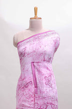 Pink butterfly motifs design mul mul cotton saree with self border and matching warli print blouse