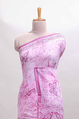 Pink butterfly motifs design mul mul cotton saree with self border and matching warli print blouse