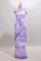 Lavender butterfly motifs design mul mul cotton saree with self border and matching warli print blouse
